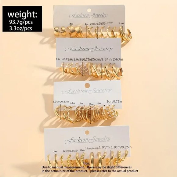 24Pairs Golden Hoop Earrings Set With Faux Pearl Decor Sexy Simple Style Jewelry - Picture 4 of 7
